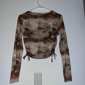 Beige Jersey Tie Ruched Side Long Sleeve
